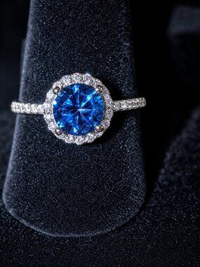 Blue Moissanite Sterling Silver Luxury Ring